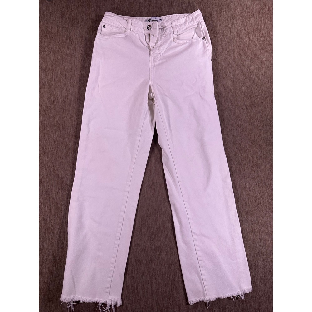 Zara Women White High Rise Wide Leg Raw Hem Denim Jeans Size‎ 4 US 26 MEX